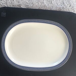 Mikasa Potters Touch Aztec Blue Oval Serving Platter with Blue Pattern